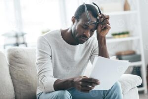 Why You Keep Experiencing Recurring Thoughts or Obsessive Feelings, Messages You Should Know 1 tired of paperwork handsome young african man sitting on the sofa with closed eyes and holding eyeglasses while working with documents photo